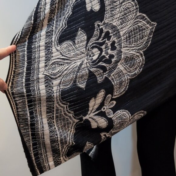 Vintage Chicos Damask Modal Cardigan Open Flyaway Front Short Sleeve Ribbed Knit - Picture 7 of 17